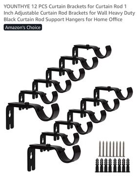 NEW YOUNTHYE 12 PCS Curtain Rod Brackets Heavy Duty Adjustable